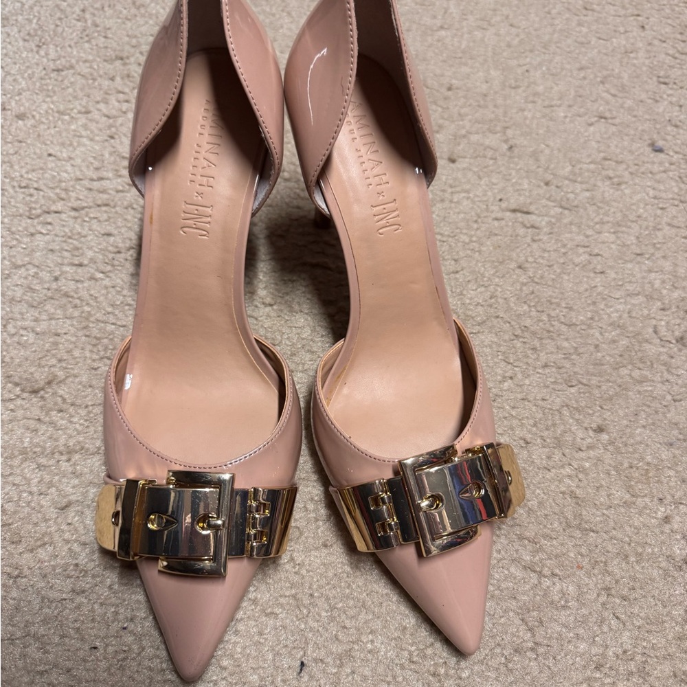 INC International Concepts Blush Heels with Gold Buckle